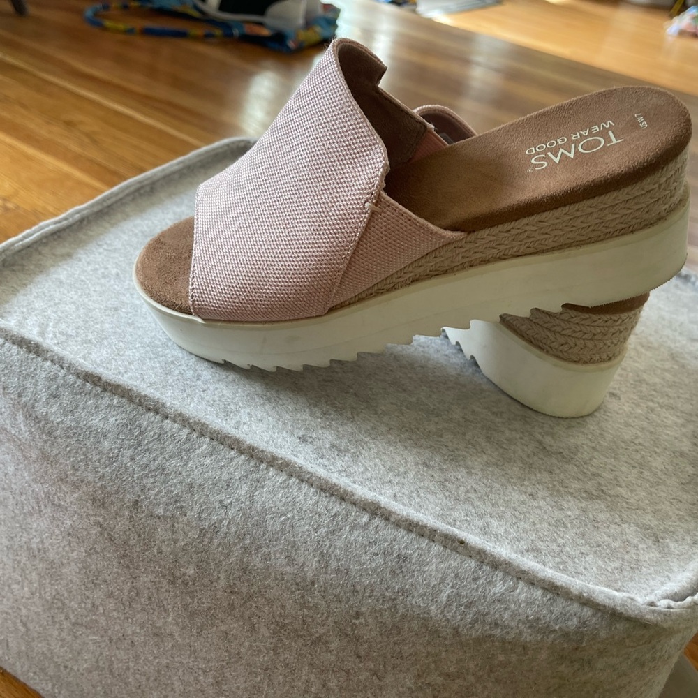 Toms Pink and Brown Wedge Shoes with Unique Heel Design